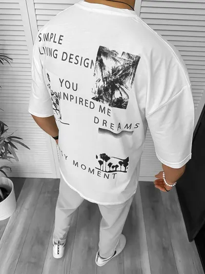 Tricou barbati alb cu imprimeu pe spate oversize 11822 M3-4.1