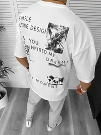 Tricou barbati alb cu imprimeu pe spate oversize 11822 M3-4.1