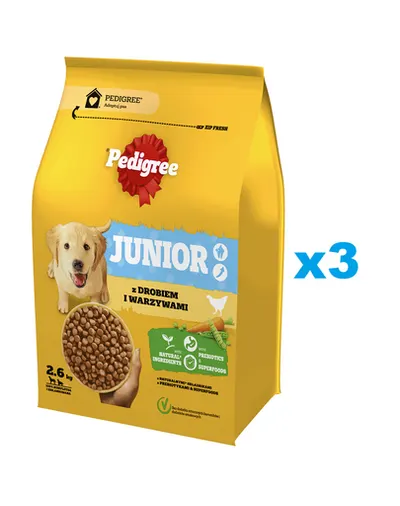 PEDIGREE Junior 3x2,6 kg hrana uscata catei talie medie si mare, pasare si legume