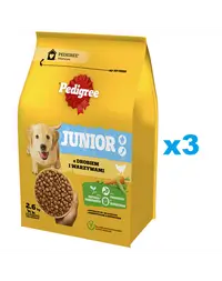 PEDIGREE Junior 3x2,6 kg hrana uscata catei talie medie si mare, pasare si legume