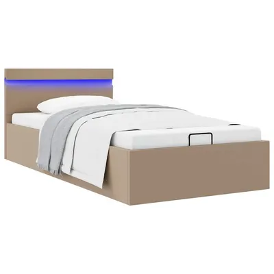 vidaXL Cadru pat hidraulic LED cappuccino 100x200 cm piele ecologică