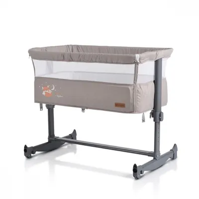 Patut Co-Sleeper pentru bebelusi Cangaroo Always Together Beige cu laterala culisanta,5 pozitii de reglare inaltime,pozitie antireflux,picioare antiderapante,functie atasare la patul parintelui,sistem leganare,husa detasabila