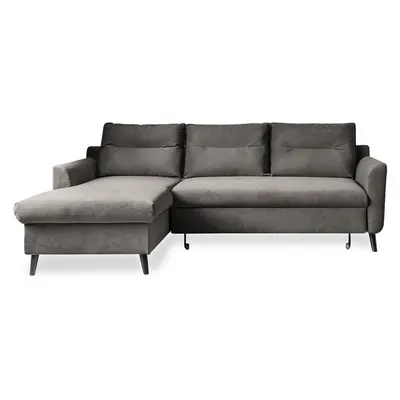 Colțar extensibil din catifea cu șezlong pe partea stângă Miuform Stylish Stan, gri închis