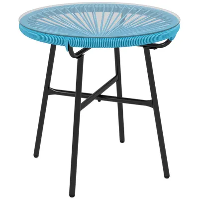 Outsunny Masă de cafea rotundă de grădină din rășină imitând rattanul metal și blat sticlă temperată Ø 50 x 50H cm | Aosom Romania