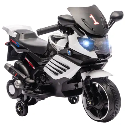 AIYAPLAY Motocicletă electrică pentru copii 18-36 luni, 6V, cu roți detașabile, faruri și muzică, albă | Aosom Romania