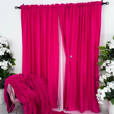 Set 2 Draperii Soft Touch, cu Aspect Fin si Tenta Satinata, 140cm latime x 260cm inaltime, cu TIV LAT, Fuchsya