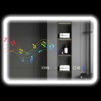 HOMCOM Oglindă de Baie cu Leduri 70x50 cm cu Bluetooth 3 Culori de Lumină Ceas Digital Funcție Anticeață Funcție de Memorie | Aosom Romania
