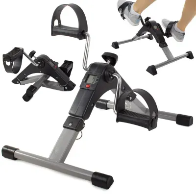 Mini bicicleta de antrenament pentru maini si picioare, inaltime reglabila, afisaj LCD, 100kg, negru