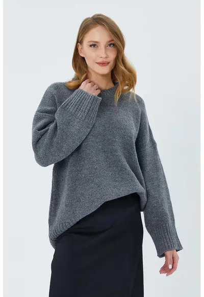 Pulover dama - supradimensionat - gri inchis - textil