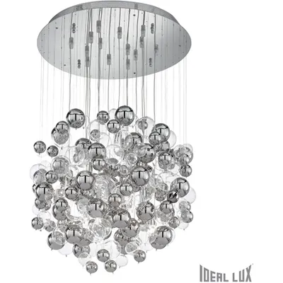 Corp de iluminat cu elemente decorative din sticla cromata si transparenta in forma de bule 14x40W