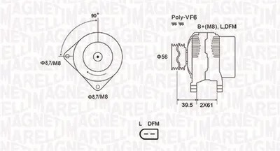Alternator (14v, 180a) Audi A3; Seat Exeo, Exeo St; Skoda Superb Ii; Vw Caddy Iii, Caddy Iv, Cc, Crafter 30-35, Crafter 30-50, Passat, Passat Alltrack 1.6d-3.2 Dupa 2005