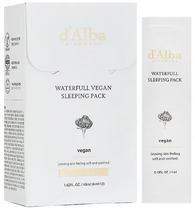 D'Alba Măști faciale peste noapte Waterfull Vegan, 12 buc