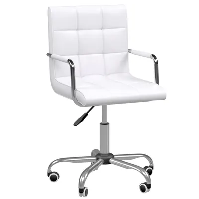 HOMCOM Scaun de Birou din Piele PU cu 5 Rotile Pivotante, Capitonaj și Înălțime Reglabilă, 52,5x54x84-99 cm, Alb | Aosom Romania