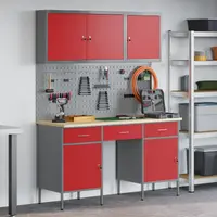 vidaXL Dulap de lucru 8 buc. Roșu și gri Lemn ingineresc și oțel