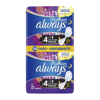 Absorbante Platinum Secure Night marimea 4, Always | 10 buc