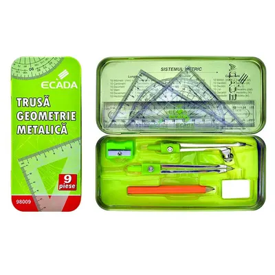 Trusa geometrie metalica 9 piese, Ecada