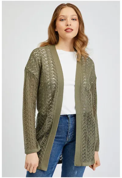 Cardigan crosetat fara inchidere - Verde inchis