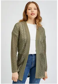 Cardigan crosetat fara inchidere - Verde inchis