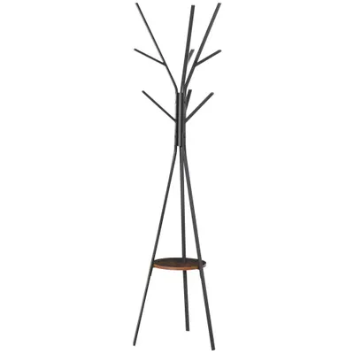 HOMCOM Cuier trepied design contemporan ramuri etajeră + 9 cuiere dim. 45L x 45l x 180H cm metal maro | Aosom Romania