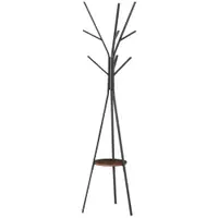 HOMCOM Cuier trepied design contemporan ramuri etajeră + 9 cuiere dim. 45L x 45l x 180H cm metal maro | Aosom Romania