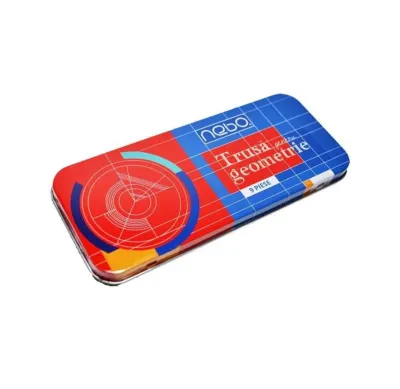 Set 12 Truse Geometrie Nebo 9 Piese Engros – Cutie Metalică | Rechizite Școlare Complete pentru Matematică și Desen Tehnic