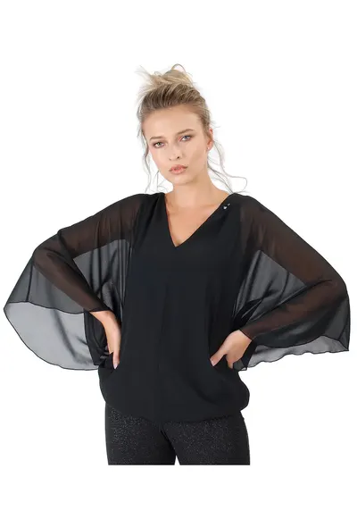 Bluza tip fluture - aplicatie cristale - negru