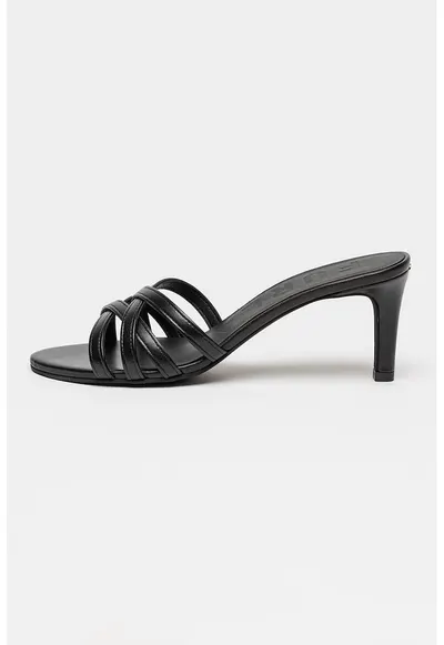 Papuci din piele cu toc Essential - Negru