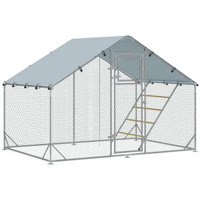 PawHut Coteț pentru Găini cu Copertină Impermeabilă și Rezistentă la UV, 300x200x195 cm, Argintiu | Aosom Romania