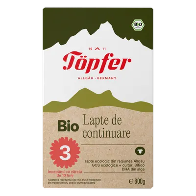 Lapte praf Bio 3 de la 10 luni, 600g, Topfer