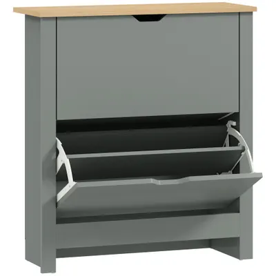 HOMCOM Dulap pentru pantofi cu 2 compartimente rabatabile, separator reglabil pentru 8-12 perechi de pantofi, 72 x 26 x 80 cm, gri deschis | Aosom Romania