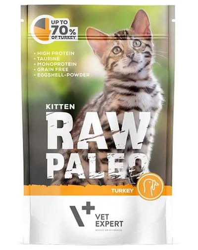 VETEXPERT RAW PALEO Kitten plic hrana umeda pisoi 100 g curcan