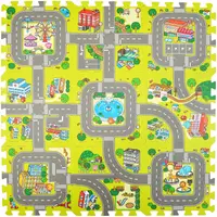 Covoras Puzzle din spuma, 9 bucati, cu imprimeu stradal si animale