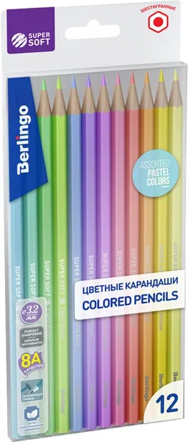 Creioane colorate Berlingo SuperSoft - 12 culori pastel