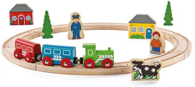 Set din lemn Bigjigs - Primul meu trenuleț din lemn, cu accesorii