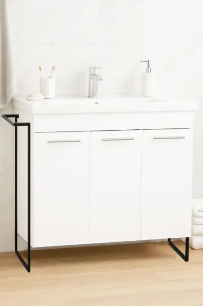 Set Baza front MDF si Lavoar seria 754, cadru metalic, 80 cm, alb