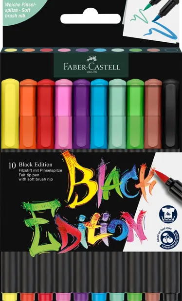 Set marker cu pensula Faber-Castell Black Edition - 10 culori