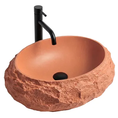 Lavoar baie Mika, oval, piatra compozita Artificial Stone, portocaliu imitatie piatra, 50 x 38 cm