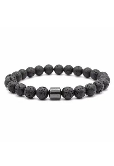 Bratara aromaterapie “CLEO” - cu Pietre Vulcanice (Lava) de 8mm si Hematit Magnetic - negru - 17-18