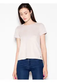 Bluza dama bej - maneci scurte din piele intoarsa - decolteu semicircular - fermoar decorativ auriu