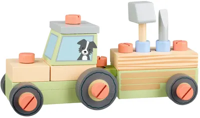 Set de joaca din lemn Orange Tree Toys - Tractor asamblat, 25 piese