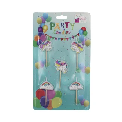 Set 5 lumânări unicorn mov curcubeu