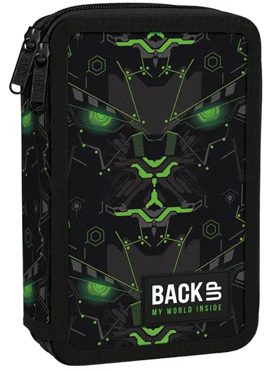 Penar cu rechizite BackUp DW - Monster Green, cu 2 fermoare