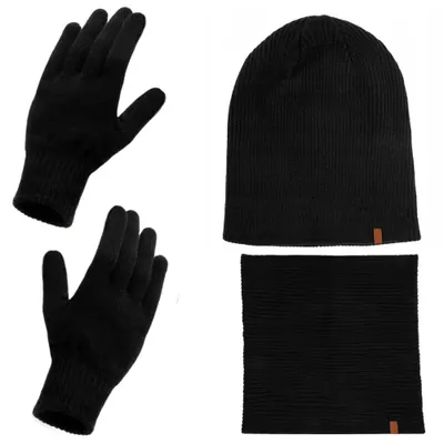 Set complet universal, dama sau barbat, caciula, manusi si fular, negru