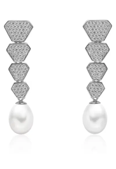 Cercei argint lungi cu perle naturale si zirconia - Cascade