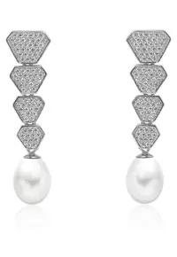 Cercei argint lungi cu perle naturale si zirconia - Cascade