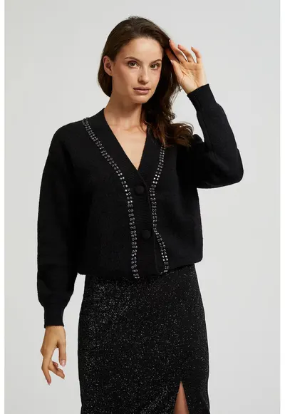 Cardigan negru decorat cu margele - Negru