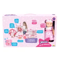 Set de calatorie cu papusa bebelus, Maia, 15 accesorii
