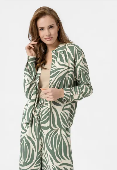 Camasa dama din viscoza cu model floral - lejera - maneci lungi - K-Lost - verde - Verde