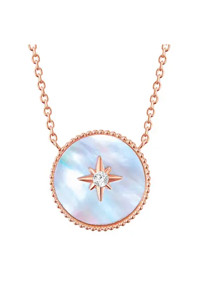 Colier placat cu aur de 18K si decorat cu cristal si Mother of Pearl - Auriu rose
