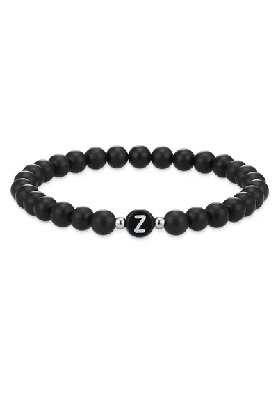 Bratara unisex din agat decorata cu litera Z - Negru